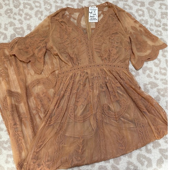 POL Dresses & Skirts - POL Lace Maxi Dress Sheer Floral Boho S/M
